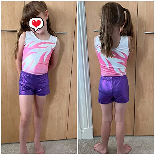 PythJooh Girls Dance Shorts, Little Girls Sparkle Glitter Gymnastics Shorts Metallic Athletic Dancewear Shorts 3-14 Years Pink