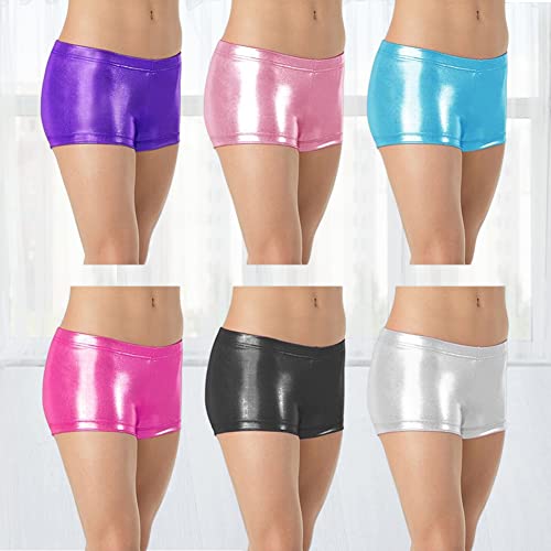 PythJooh Girls Dance Shorts, Little Girls Sparkle Glitter Gymnastics Shorts Metallic Athletic Dancewear Shorts 3-14 Years Pink