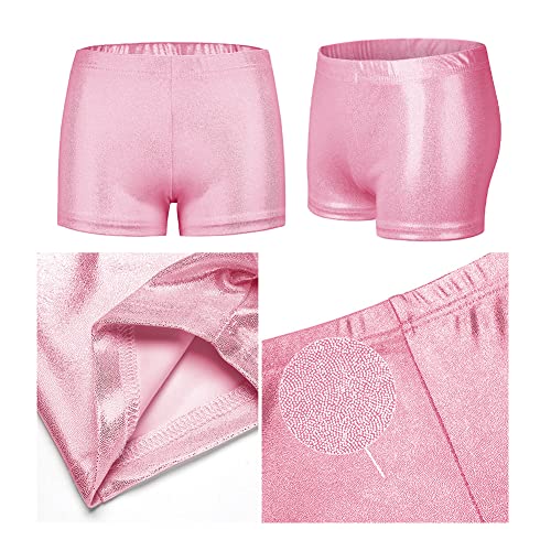 PythJooh Girls Dance Shorts, Little Girls Sparkle Glitter Gymnastics Shorts Metallic Athletic Dancewear Shorts 3-14 Years Pink