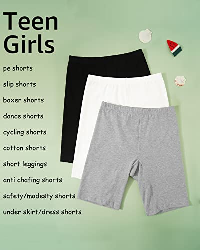 INNERSY Girls Black Cycling Shorts Teens Under Dress Shorts Cotton Anti Chafing School Shorts 3 Pack (12-14 Years, Black)