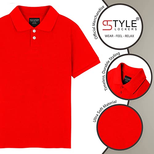 Style Lockers® Boys Girls Kids Plain Polo Shirts Children Classic Summer Short Sleeve T-Shirts School Uniform Tops (Red, 7-8 Years)