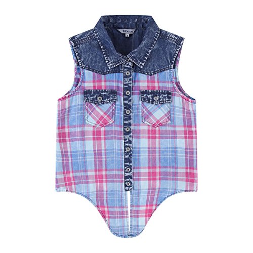 Bienzoe Girls Crop Tank Tops: Cowgirl Plaid Sleeveless Button Down Western Casual Blouse Red 12