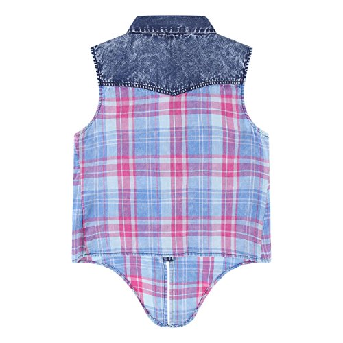 Bienzoe Girls Crop Tank Tops: Cowgirl Plaid Sleeveless Button Down Western Casual Blouse Red 12