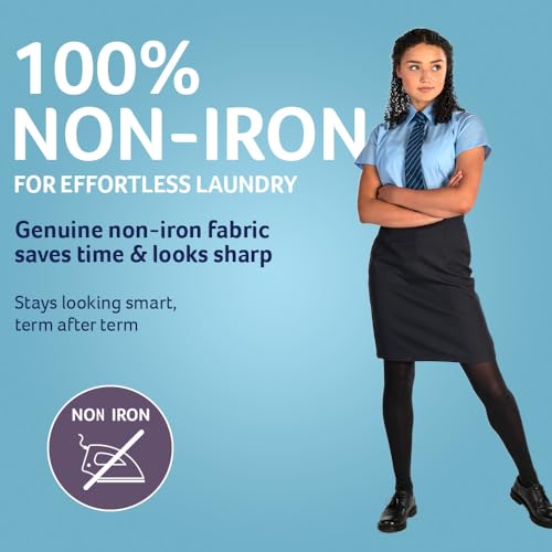 Trutex 2 Pack Girls Short Sleeve School Shirts (5-16+ Years) Girls Slim Fit School Shirts, 2 x School Shirts Girls, Non-Iron Short Sleeve School Shirts for Girls - Genuine School Uniform Blue