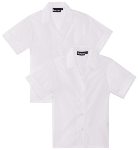 Blue Max Banner Girl's Revere Twin Pack Short Sleeve School Shirt, White, 38 UK