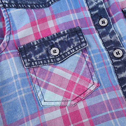 Bienzoe Girls Crop Tank Tops: Cowgirl Plaid Sleeveless Button Down Western Casual Blouse Red 12