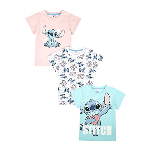 Disney Lilo and Stitch 3PK T-Shirts for Girls, Short Sleeve T-Shirts Pack of 3 Girls Summer Top, Ages 5 to 12 Years Old (UK, Age, 8 Years, 9 Years, Regular) Multi