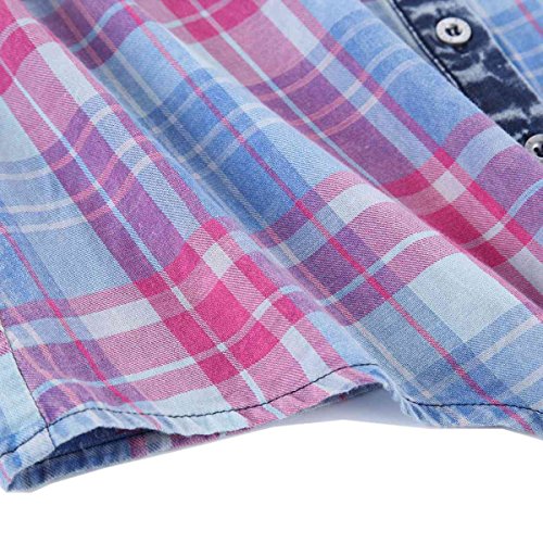 Bienzoe Girls Crop Tank Tops: Cowgirl Plaid Sleeveless Button Down Western Casual Blouse Red 12