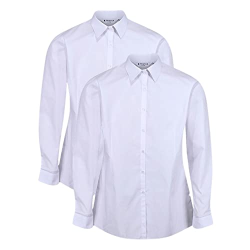 Trutex 2 Pack Long Sleeve White School Blouses for Girls (7-16+ Years) Girls Slim Fit School Shirts, White Shirts for Girls, Easy Iron Girls School Blouses - Genuine School Uniform