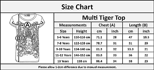 a2z4kids Girls Top Tiger Face Print Stylish Fahsion Trendy T Shirt Top New Age 7 8 9 10 11 12 13 Years Black
