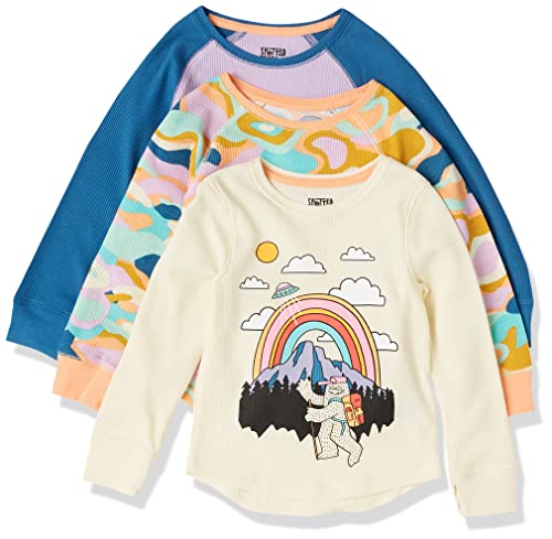 Amazon Essentials Girls' Long-Sleeved Thermal T-Shirt Tops (Previously Spotted Zebra), Pack of 3, Camo/Monster, 9 Years