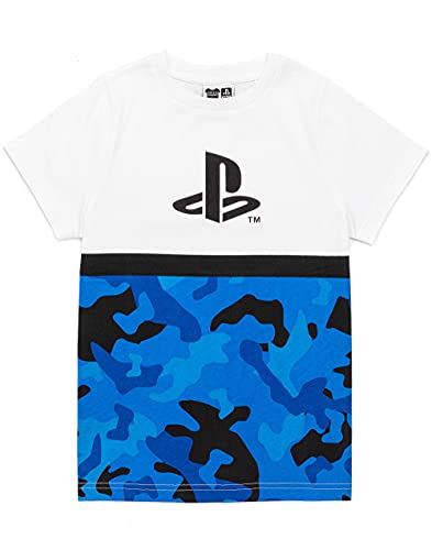 Playstation Kids T-Shirt Camo | Boys Girls Game Blue White Logo Top | Gamer Clothing Merchandise 9-10 Years