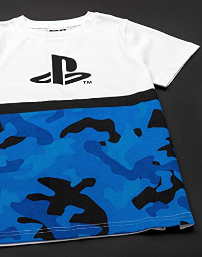 Playstation Kids T-Shirt Camo | Boys Girls Game Blue White Logo Top | Gamer Clothing Merchandise 9-10 Years