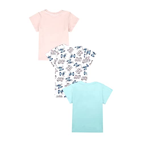 Disney Lilo and Stitch 3PK T-Shirts for Girls, Short Sleeve T-Shirts Pack of 3 Girls Summer Top, Ages 5 to 12 Years Old (UK, Age, 8 Years, 9 Years, Regular) Multi