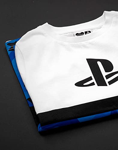 Playstation Kids T-Shirt Camo | Boys Girls Game Blue White Logo Top | Gamer Clothing Merchandise 9-10 Years