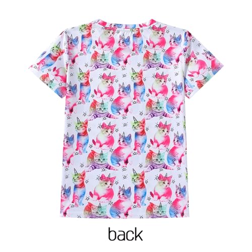 Momkonzz Kids T-Shirt Girls Clothes Short Sleeve Top Children Tee Shirts 3D Graphic Printed Shirt Novelty Summer Crew Neck Casual Pullover Pink Cat 9-10 Years
