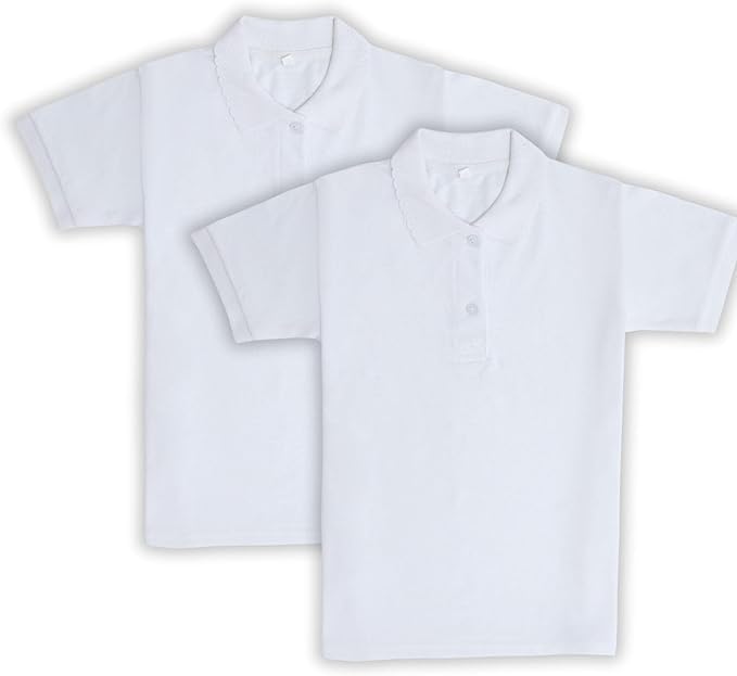 Bamu Pack of 2 Girls School Uniform Polo White Plain Shirt Sleeve Shirts Sports Wear (7-8 Years, 2 Pack White)