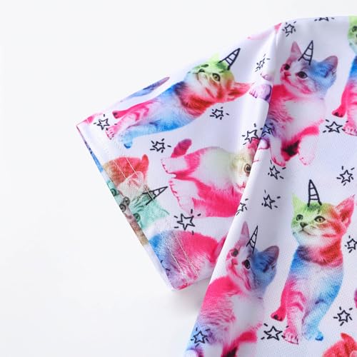 Momkonzz Kids T-Shirt Girls Clothes Short Sleeve Top Children Tee Shirts 3D Graphic Printed Shirt Novelty Summer Crew Neck Casual Pullover Pink Cat 9-10 Years