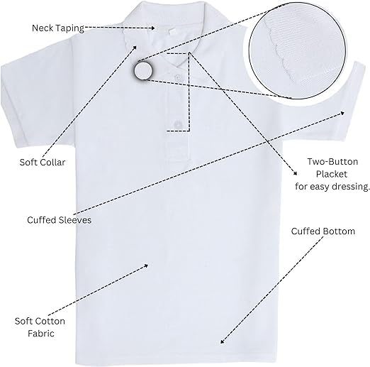 Bamu Pack of 2 Girls School Uniform Polo White Plain Shirt Sleeve Shirts Sports Wear (7-8 Years, 2 Pack White)