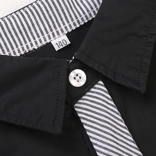 Aeslech Boy's Uniform Dress Shirt with Necktie Long Sleeve Button Down Tops Outfits Black Tag 150CM - 10 Years