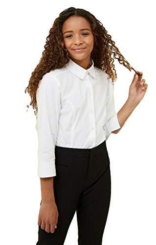 TwinPack Girls Regular Fit School Shirt Blouse 3/4 Sleeve Three Quarter Easy Care Ages 3-16y White