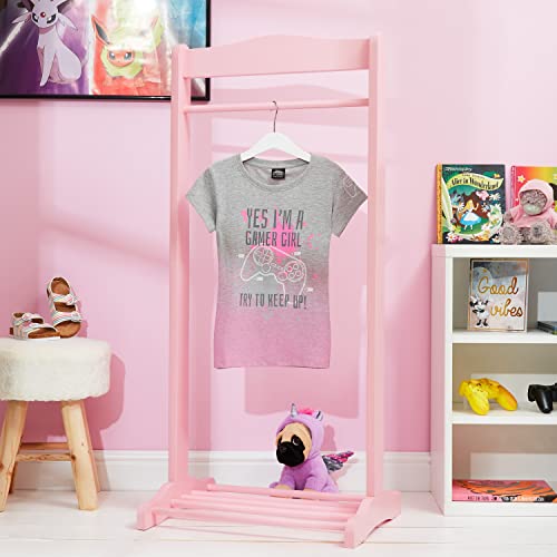 CityComfort Girls T Shirts, Gamer Girl T-Shirt 7-15 Years Gaming Merchandise (Grey/Pink, 9-10 Years)