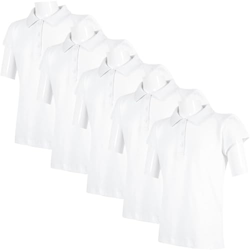 A2Z 4 Kids Girls Plain Shirts Summer Tank Top and Tees - Girls Polo Shirt White 5 Pack 7-8