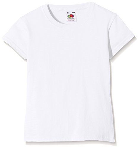 Fruit of the Loom Girl's Valueweight T Shirt, White, 12-13 Years UK