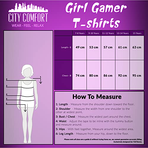 CityComfort Girls T Shirts, Gamer Girl T-Shirt 7-15 Years Gaming Merchandise (Grey/Pink, 9-10 Years)