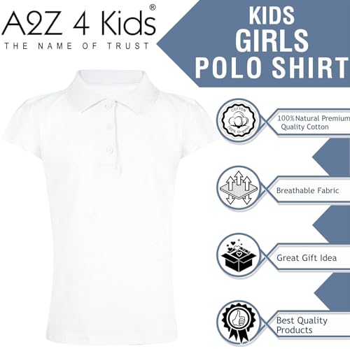 A2Z 4 Kids Girls Plain Shirts Summer Tank Top and Tees - Girls Polo Shirt White 5 Pack 7-8