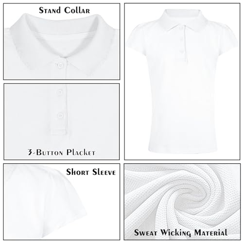 A2Z 4 Kids Girls Plain Shirts Summer Tank Top and Tees - Girls Polo Shirt White 5 Pack 7-8