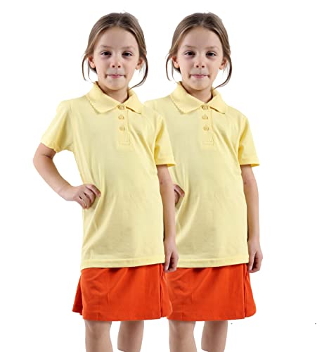 2X Girls Polos T Shirts School Kids Uniform Shirts Schoolwear Half Sleeve/Full Sleeve TEE PQ Tshirts Children 4-12 Years (9-10 Years, 2X Girls H/S Yellow)