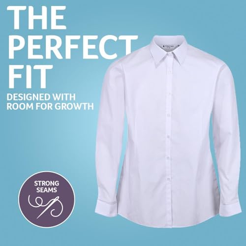 Trutex 2 Pack School Shirt Girls Blouses - Long Sleeve Non-Iron School Uniform (Age 9-10 Years / 28" Chest, White)