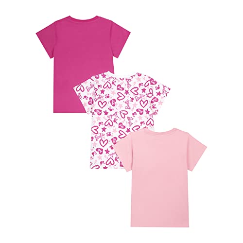 Barbie 3PK T-Shirts for Girls, Short Sleeve T-Shirts Pack of 3 Girls Summer Top, Ages 3 to 10 Years Old (as8, Age, 7_Years, 8_Years, Regular) Multi