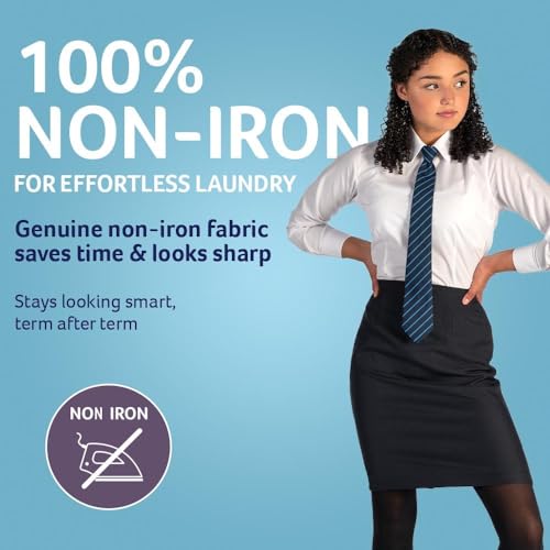 Trutex 2 Pack School Shirt Girls Blouses - Long Sleeve Non-Iron School Uniform (Age 9-10 Years / 28" Chest, White)