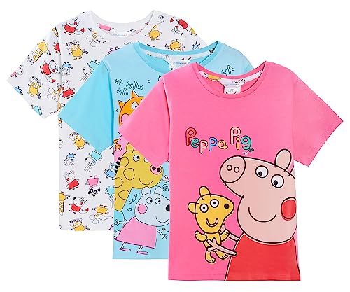 Peppa Pig Girls 3 Pack T-Shirts Kids Peppa Dress Up Tops Little Girls T-Shirt for Summer Multi Pack Tees Gift Set Size 3-4 Years