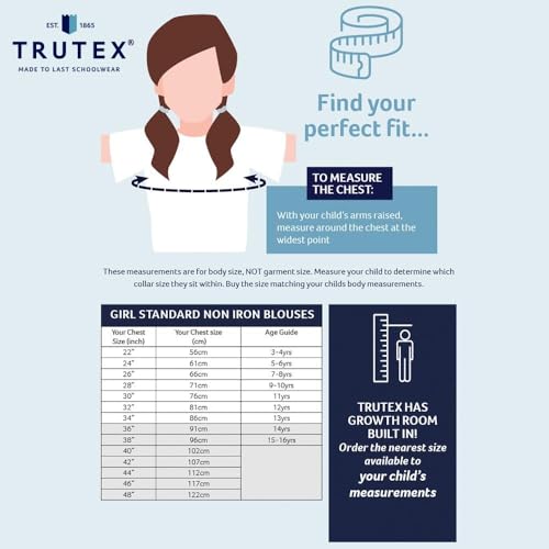 Trutex 2 Pack School Shirt Girls Blouses - Long Sleeve Non-Iron School Uniform (Age 9-10 Years / 28" Chest, White)