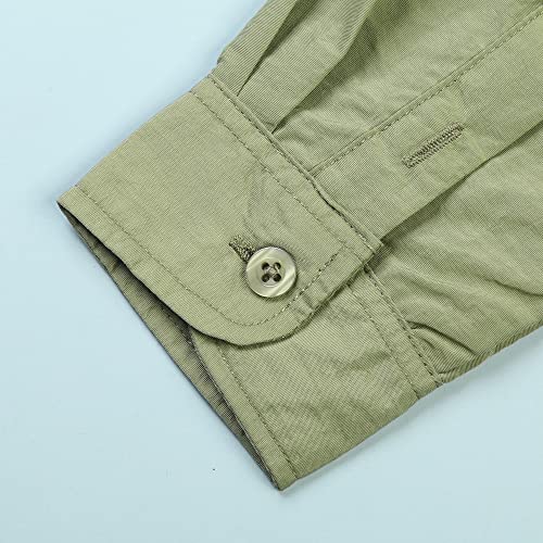 Aeslech Boys' Long Sleeve Button Down Explorer Scout Shirt Quick-Dry UV Sun Protection Outdoor Hiking Safari Khaki 140-8-9Y