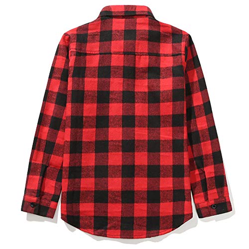 GRANDWISH Kids Long Sleeve Plaid Cotton Shirt Red Black 13-14 Years