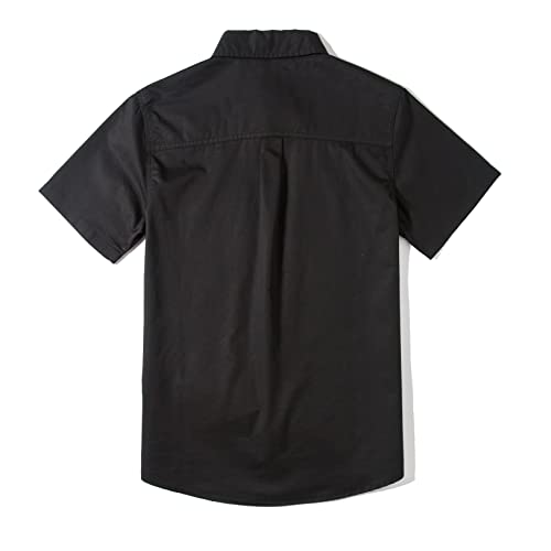 Tronjori Boys Short Sleeve Button Down Casual Woven Shirt Two Pockets(16,Black)