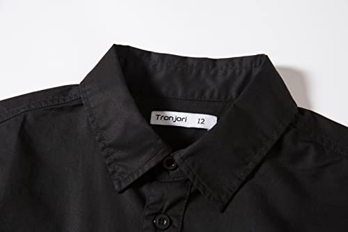 Tronjori Boys Short Sleeve Button Down Casual Woven Shirt Two Pockets(16,Black)