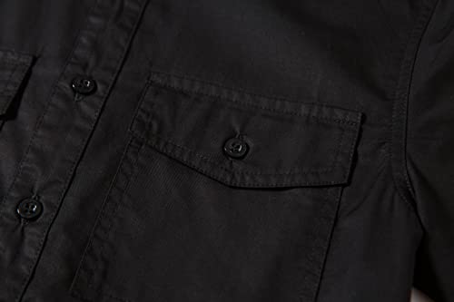 Tronjori Boys Short Sleeve Button Down Casual Woven Shirt Two Pockets(16,Black)