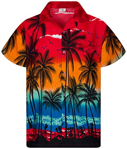 King Kameha Funky Hawaiian Shirt Kids Boys, Shortsleeve, Print Beach, Red, 6