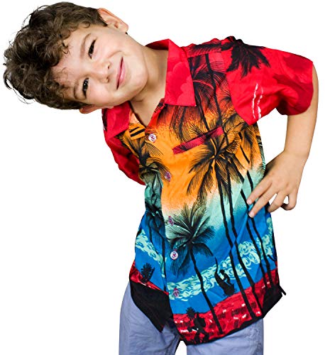 King Kameha Funky Hawaiian Shirt Kids Boys, Shortsleeve, Print Beach, Red, 6