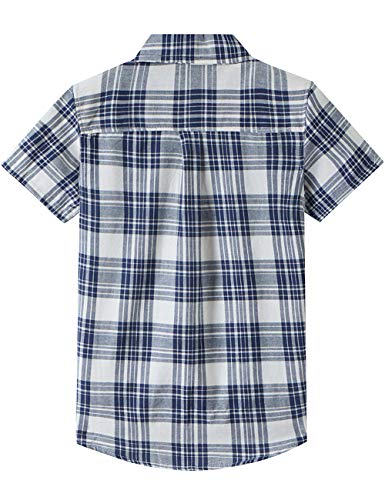 Spring&Gege Boys' Short Sleeve Plaid Button Down Cotton Sport Dress Shirts, Navy Blue Check Gingham, Size 13-14 Years