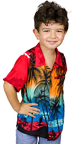 King Kameha Funky Hawaiian Shirt Kids Boys, Shortsleeve, Print Beach, Red, 6