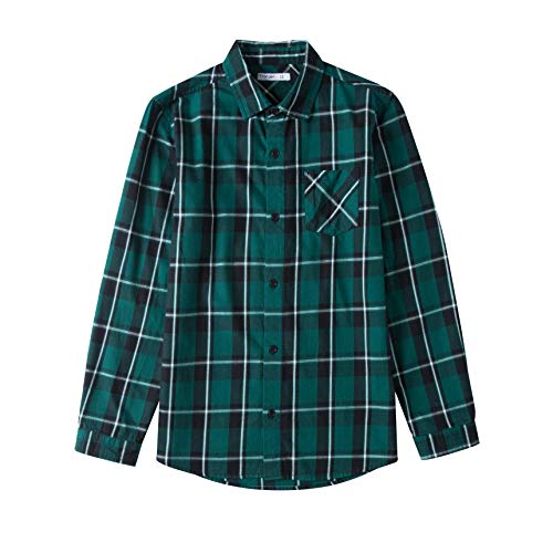 Tronjori Boy's Long Sleeve Button Down Woven Shirt(8,Dark Green)
