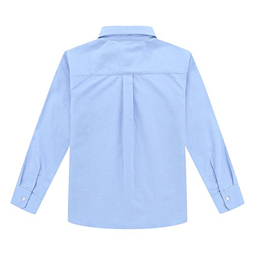 Bienzoe Boy's School Uniform Long Sleeve Button Down Oxford Shirt Blue 8-9 Years