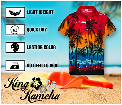 King Kameha Funky Hawaiian Shirt Kids Boys, Shortsleeve, Print Beach, Red, 6
