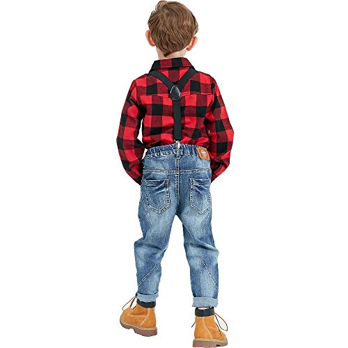 GRANDWISH Kids Long Sleeve Plaid Cotton Shirt Red Black 13-14 Years